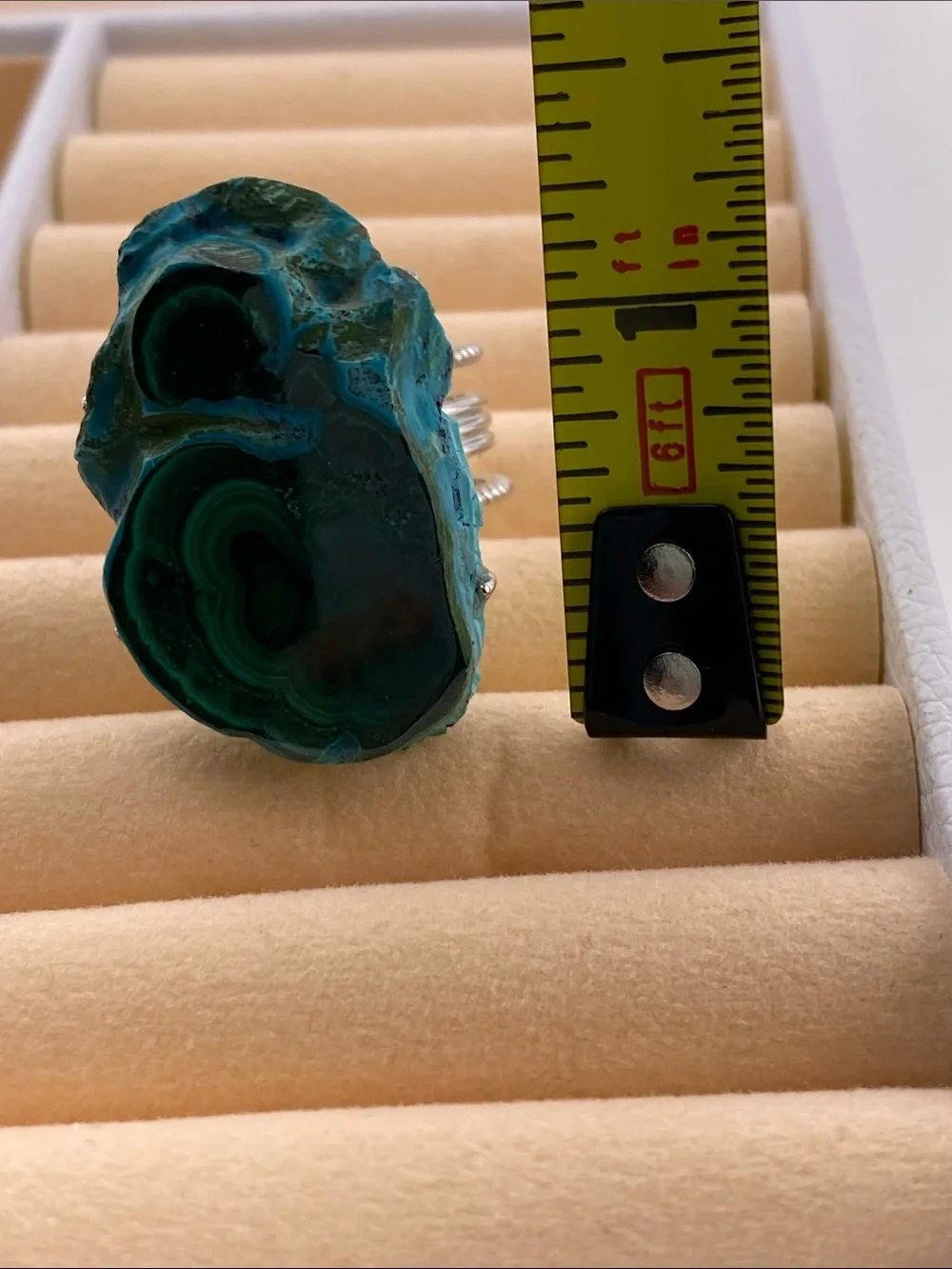 Natural Chrysocolla Malachite Raw Crystal Cluster Statement Ring - Picture 10 of 10
